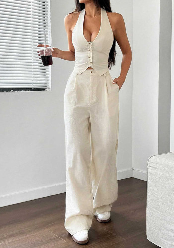 Women Summer Women Tie Vest and Two-piece Pant Set