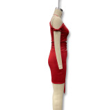 Women summer Slash Shoulder sexy hollowed-out tie-up Knot Bodycon dress