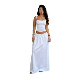 Women Sexy Strapless Crop Top and Skirt Two-piece Set