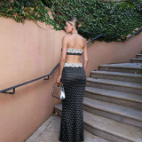 Women Spring Sexy Strapless Lace Top and Polka Dot Skirt Two-piece Set
