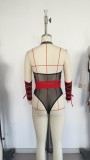 Women Sexy Hollow-Out Pu-Leather Halter Neck Backless One-Piece Lingerie Set