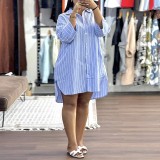 Women spring elegant striped turndown collar shirt
