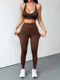 Women White-Trimmed Racerback Bra with Side Stripes Stretchy Yoga/Fitness Pant Two-piece Set