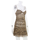 Women Sexy V-neck Camisole Leopard Print Dress