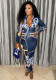 Women Printed Zipper Dress with Belt