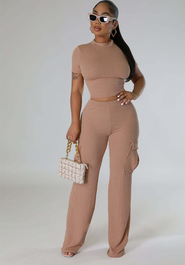 Women Summer Short-Sleeved Top and Wide-Leg Pant Two-Piece Set