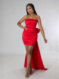 Women Detachable Large Bow Strapless Backless Formal Party Dress