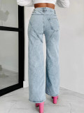 Women Chain Washed Ripped Denim Pant