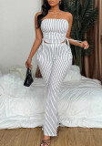 Women Striped Sexy Backless Tie-up Top and Pants Two-piece Set
