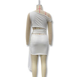 Women summer Slash Shoulder sexy hollowed-out tie-up Knot Bodycon dress