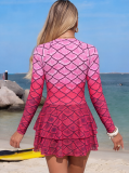 Women Bikini Mesh Patchwork Zipper Printed One-Piece Swimwear