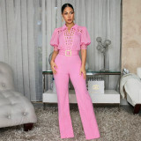 Women Elegant Lace Patchwork Tie-Waist Wide-Leg Jumpsuit