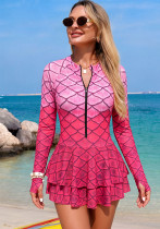 Women Bikini Mesh Patchwork Zipper Printed One-Piece Swimwear Women Bikini Mesh Patchwork Zipper Printed One-Piece Swimwear