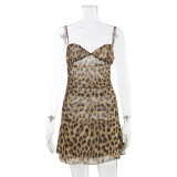 Women Sexy V-neck Camisole Leopard Print Dress