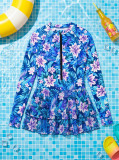 Women Bikini Mesh Patchwork Zipper Printed One-Piece Swimwear