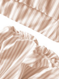 Women Turndown Collar Striped Sleeveless Vest and Tulip Skirt Two-Piece Set