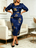Plus Size Women Spring & Summer Printed Round Neck Dress