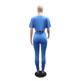 Women Casual Color Block Round Neck Top and Pant Two-Piece Set