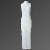 Women Sexy See-Through Tassel Stretch Sleeveless Dress