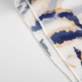 Women Summer Striped Print Mesh Headband Drawstring Lantern Sleeve Dress