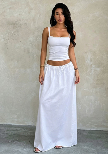 Women Sexy Strapless Crop Top and Skirt Two-piece Set