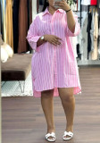 Women spring elegant striped turndown collar shirt