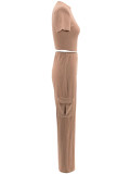 Women Summer Short-Sleeved Top and Wide-Leg Pant Two-Piece Set