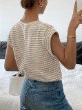 Women Spring/Summer Round Neck Cable Knitting T-shirt Top