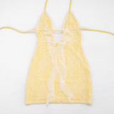 Women Summer Sexy Hollowed-Out Backless Sleeveless Lace Mini Dress