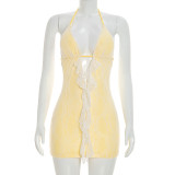 Women Summer Sexy Hollowed-Out Backless Sleeveless Lace Mini Dress