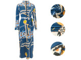 Women Printed Zipper Dress with Belt