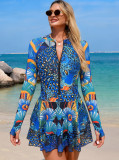 Women Bikini Mesh Patchwork Zipper Printed One-Piece Swimwear
