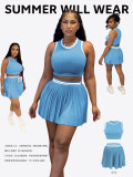 Women Sleeveless Top and Pleated Skirt Two-Piece Set
