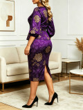 Plus Size Women Spring & Summer Printed Round Neck Dress