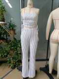 Women Striped Sexy Backless Tie-up Top and Pants Two-piece Set