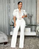 Women Elegant Lace Patchwork Tie-Waist Wide-Leg Jumpsuit