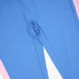 Women Casual Color Block Round Neck Top and Pant Two-Piece Set