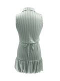 Women Turndown Collar Striped Sleeveless Vest and Tulip Skirt Two-Piece Set