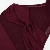 Women Summer Casual Mesh Patchwork Sleeveless Knot Gathered Dress