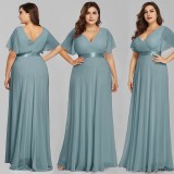 Plus Size Chiffon V-Neck Slim Fit Formal Party Long Evening Dress（Processing time need 3-6 days）
