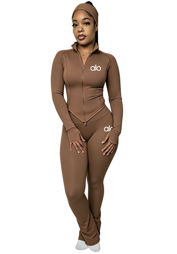 Women's Autumn Yoga Tight Fitting Sexy Long Sleeve Bell Bottom Pants Sports Set