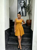 Women's Sexy Strap U-Neck Low Cut Low Back Lace-Up Solid Color Dress