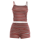 Women's Summer Sexy Slim Fit Striped Cami Top and Shorts Set