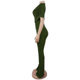 Women's Elegant Fashion Ruched Textured Solid Color Wide Leg Jumpsuit