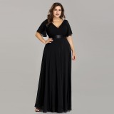Plus Size Chiffon V-Neck Slim Fit Formal Party Long Evening Dress（Processing time need 3-6 days）