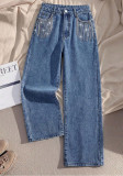 Women's High Waist Fashion Rhinestone Long Denim Jeans