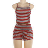 Women's Summer Sexy Slim Fit Striped Cami Top and Shorts Set
