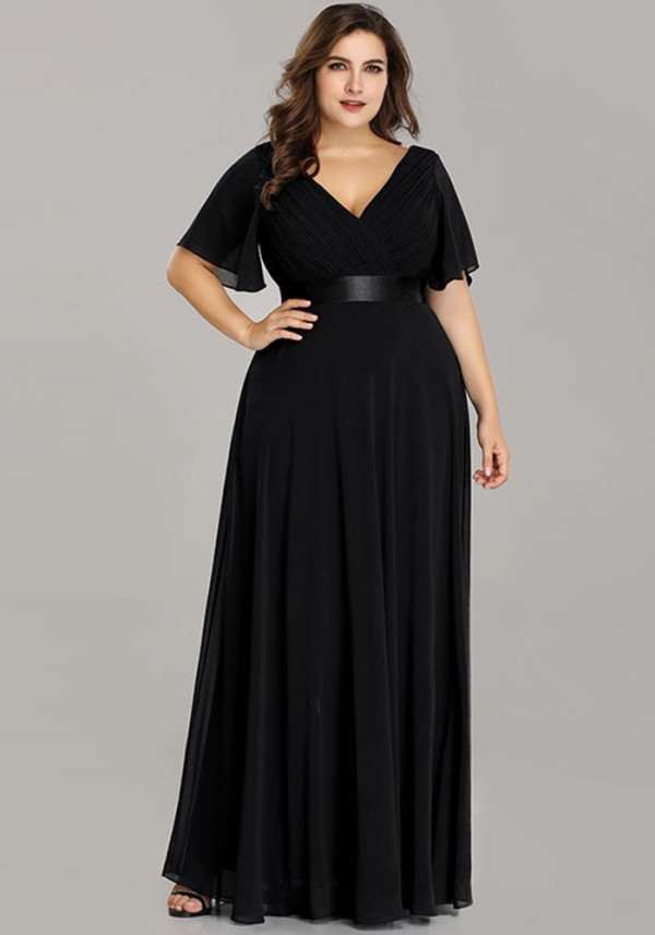 Plus Size Chiffon V-Neck Slim Fit Formal Party Long Evening Dress（Processing time need 3-6 days）