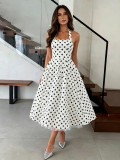 Women's Casual Slim Fit Slim Waist Polka Dot A-Line Sleeveless Strap Dress