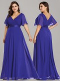 Plus Size Chiffon V-Neck Slim Fit Formal Party Long Evening Dress（Processing time need 3-6 days）